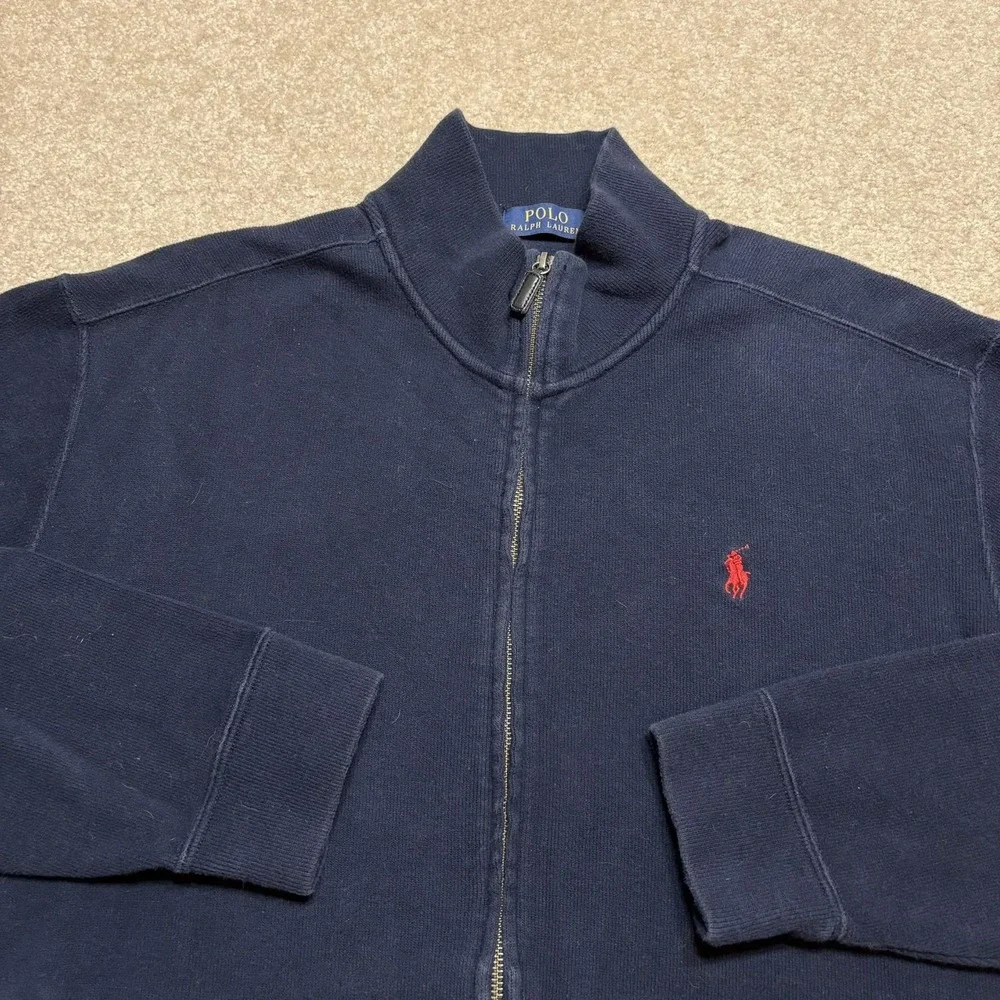 Polo Ralph Lauren Sweatshirt Mens Large Navy Full Zip Mock Neck Pony Logo Fleece